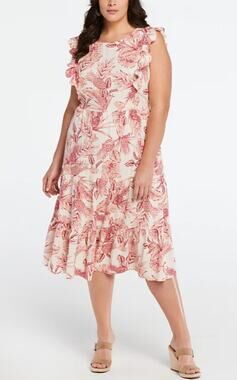ELLA RAFAELLA WOMENS PLUS SIZE 1X LINEN BLEND MIDI DRESS PEACH BLUSH